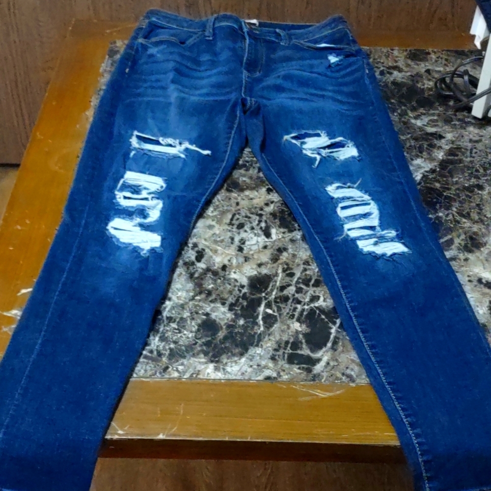 A pair of high-rise jeggings